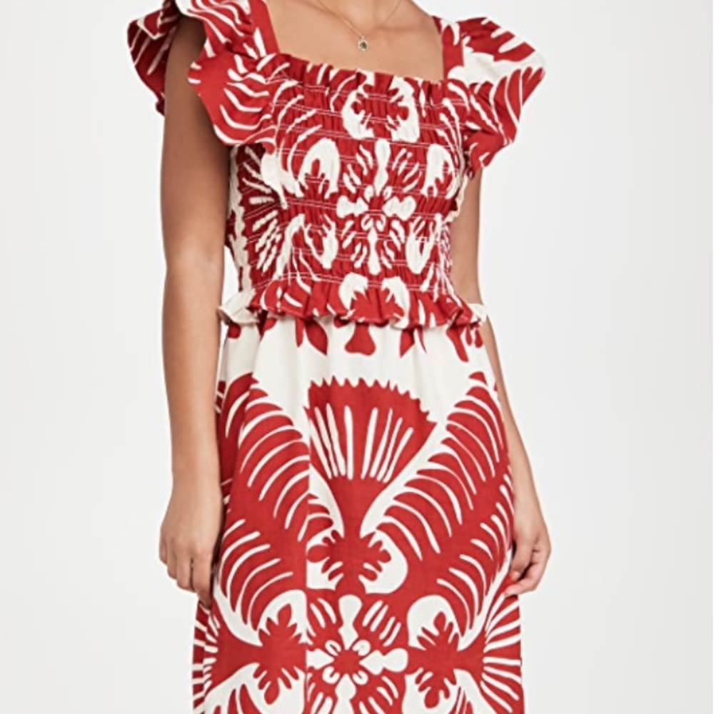 Sea Henrietta Print Smocked Dress - Ruby Red - XS